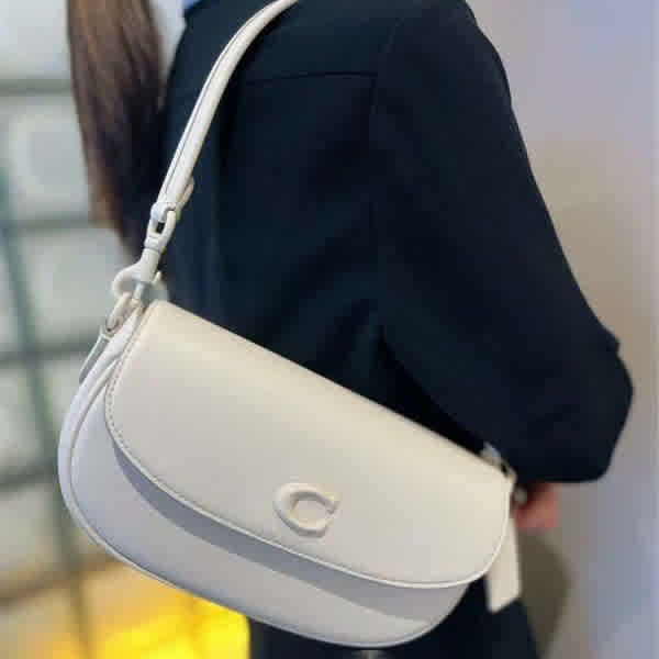 White Coach Emmy Saddle Premium Black Shoulder Bag