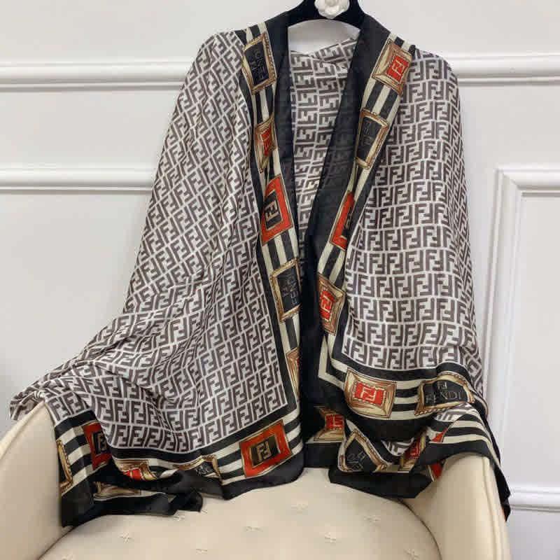 Fendi "FF" Designer Black Silk Stole-2