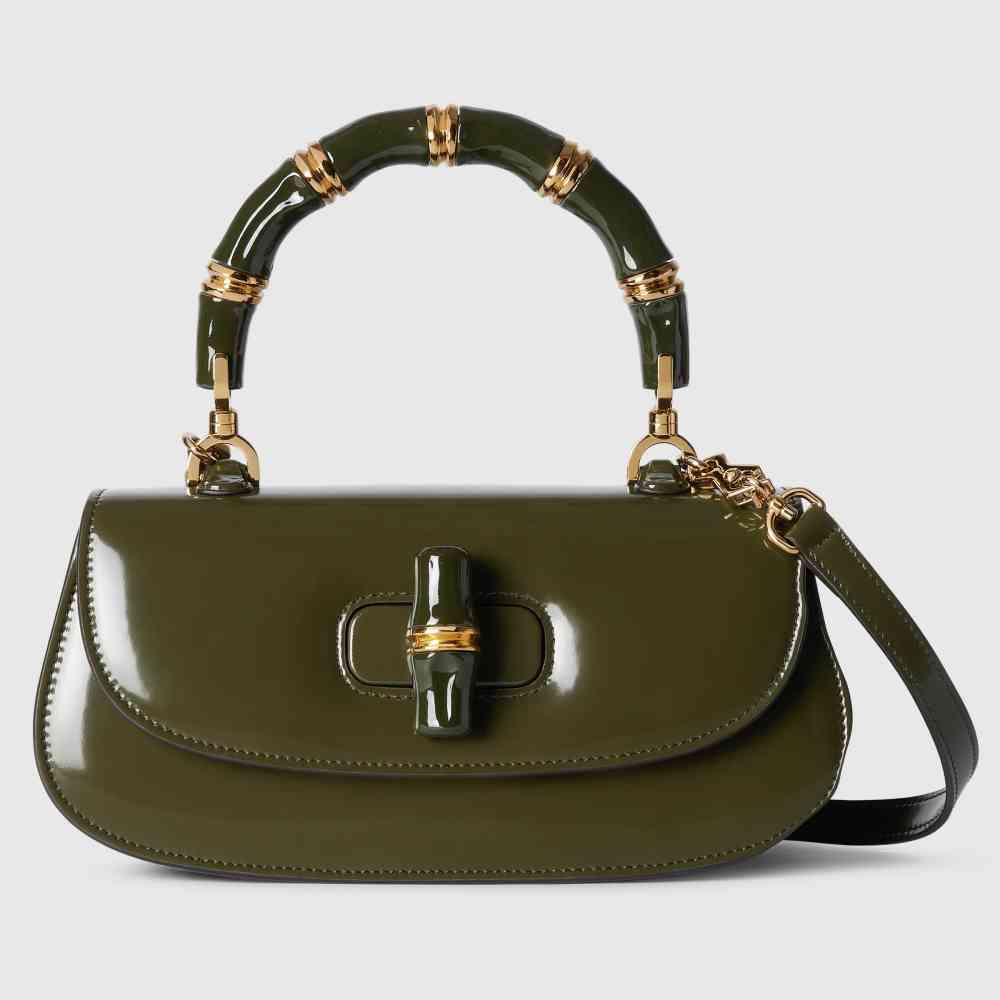 Green Gucci Diva Bamboo White Medium Handbag