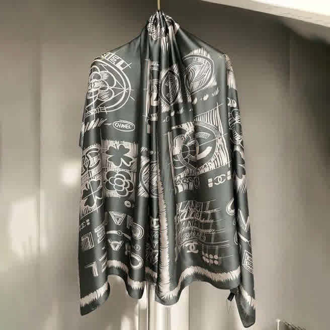 Chanel Designer Grey Silk Stole-thumb-1