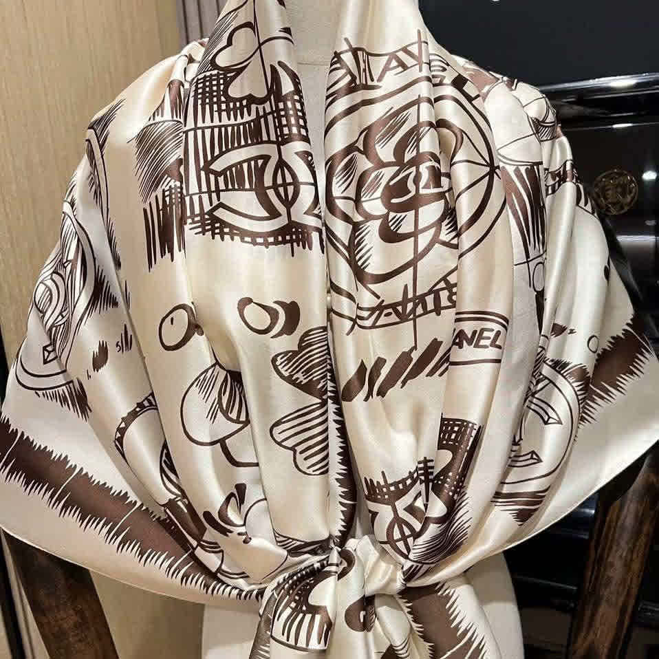 Chanel Designer Cream Silk Stole-1