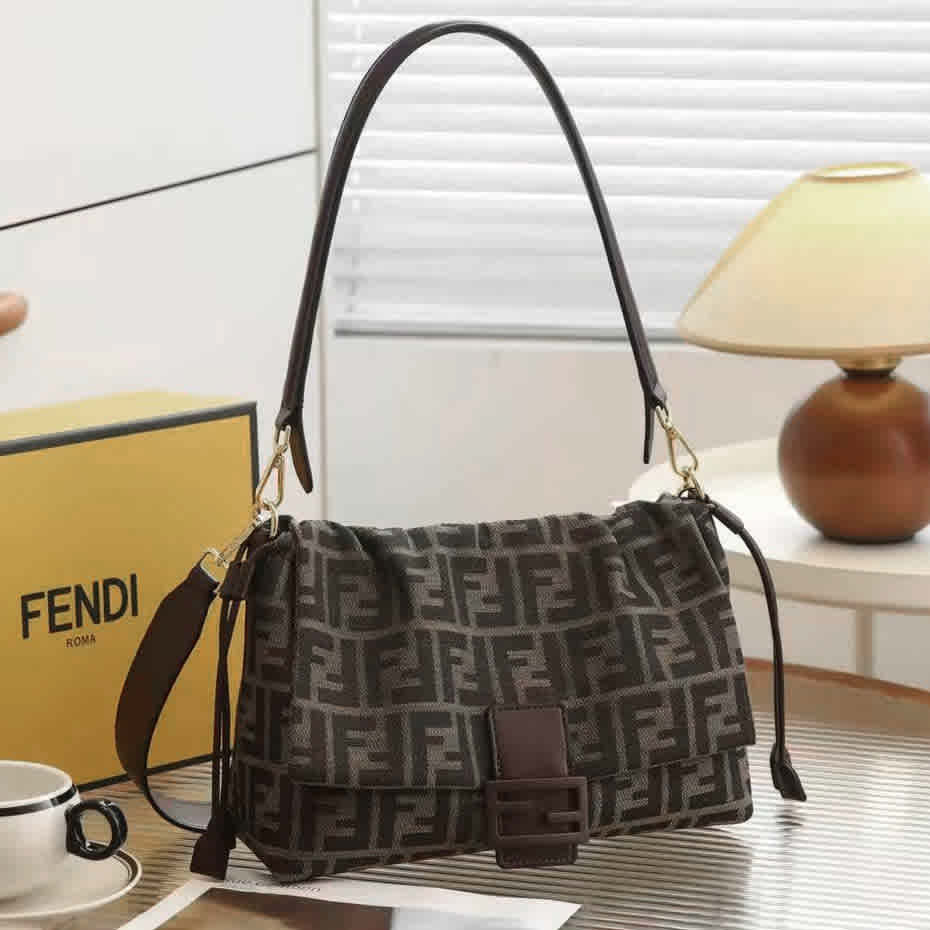 Black Fendi Mamma Baguette Brown Shoulder Bag