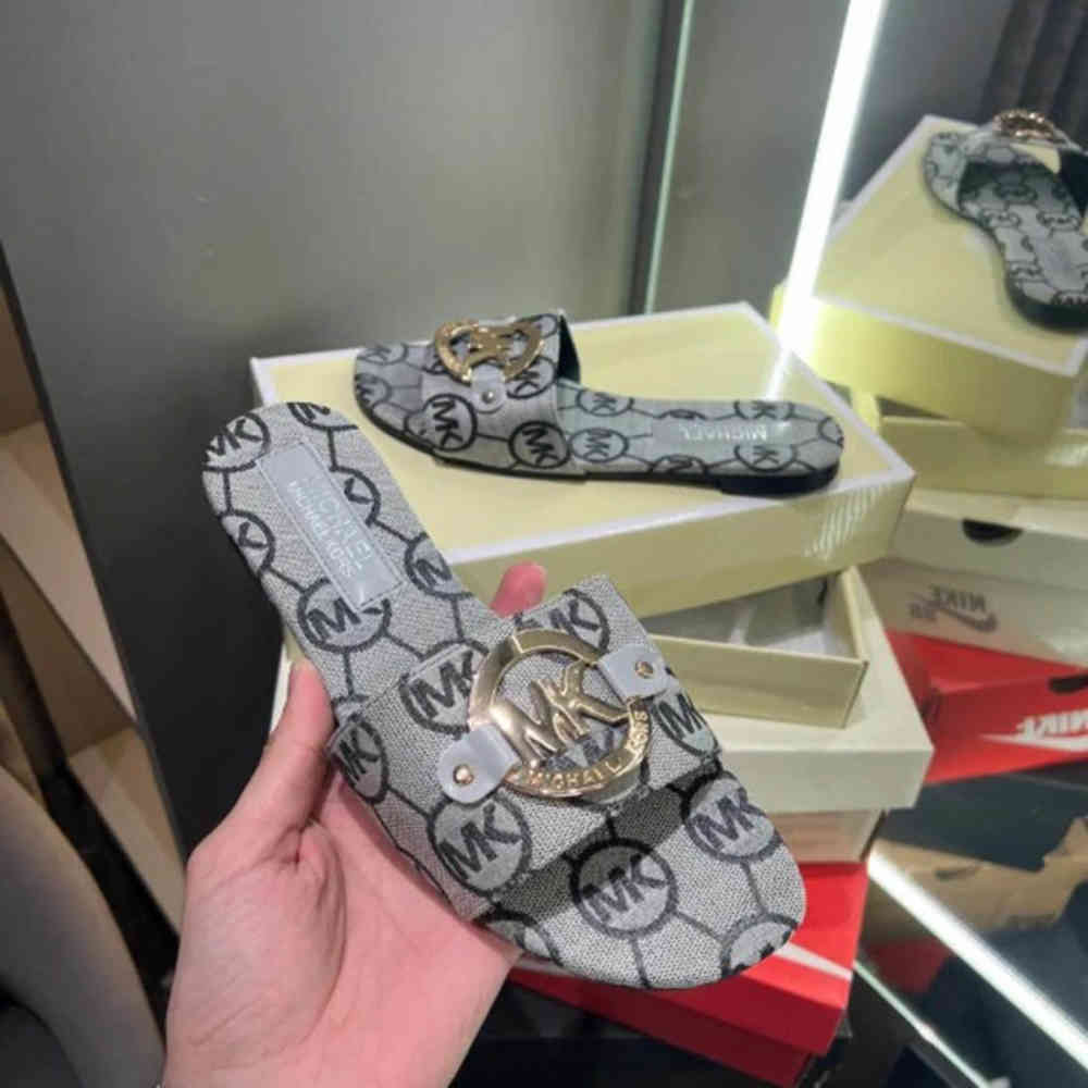 Grey Michael Kors Beige Premium Quality Women's Flat Sandals