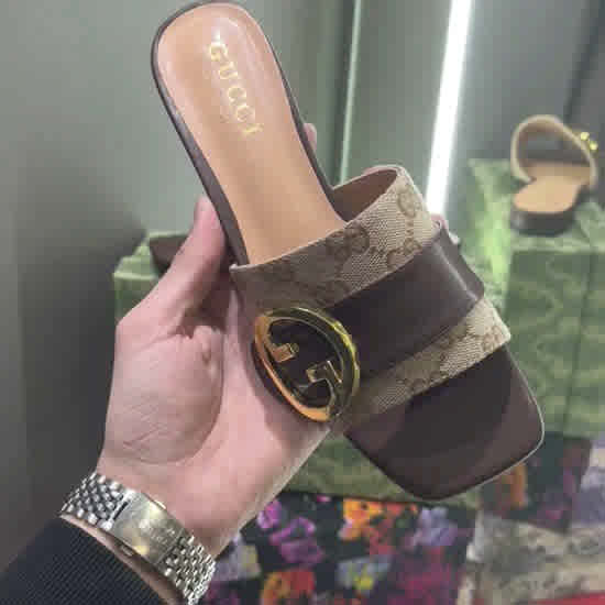 Beige Gucci Black Premium Quality Women's Flat Sandals