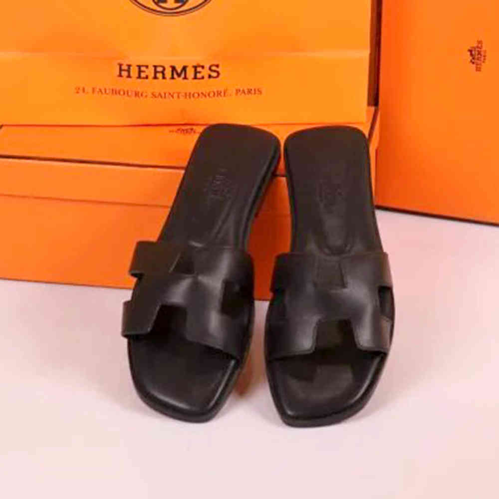 Black Hermes Silver Premium Quality Women's Flat Sandals