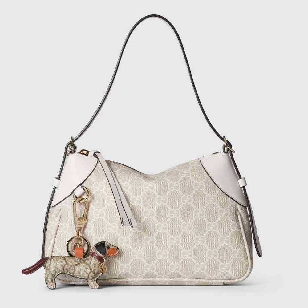 Gucci Emblem Nude Shade With White Contrast Bag With Dog charm Shoulder Bag-thumb-0