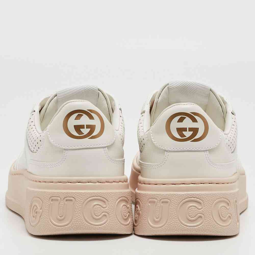 Gucci White GG Embossed Leather Low Top Sneakers-thumb-2