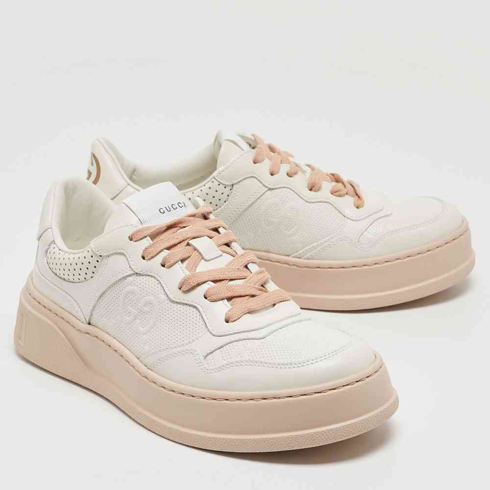 Gucci White GG Embossed Leather Low Top Sneakers-thumb-4