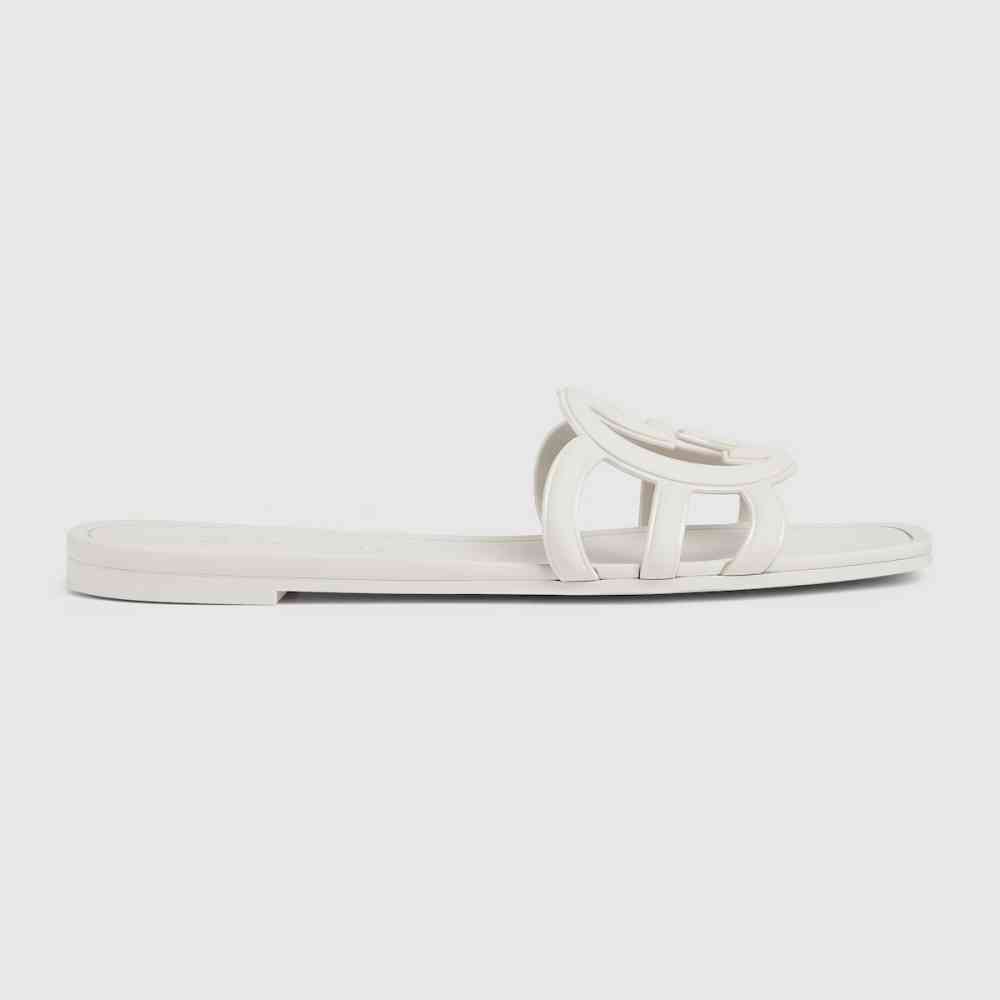 White Gucci Pink Women's Interlocking G slide sandal