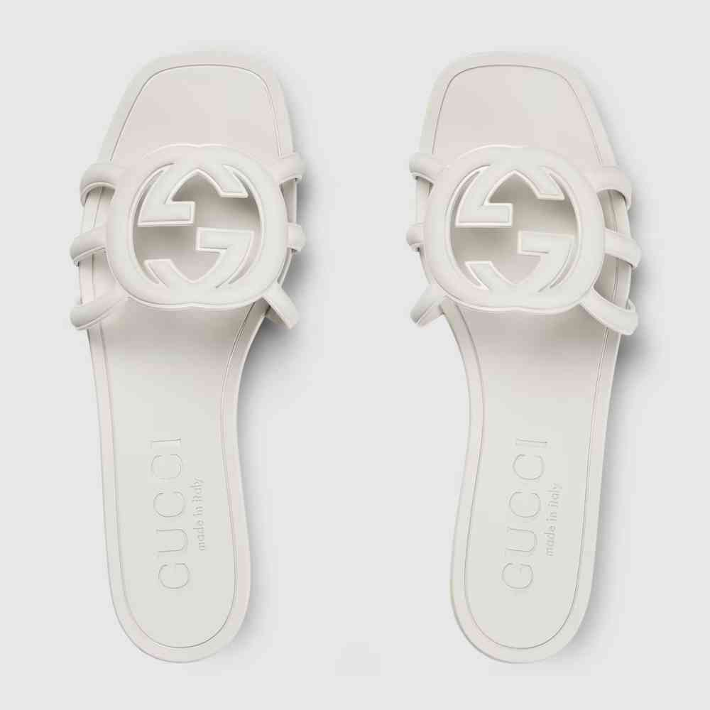 Gucci White Women's Interlocking G slide sandal-thumb-2