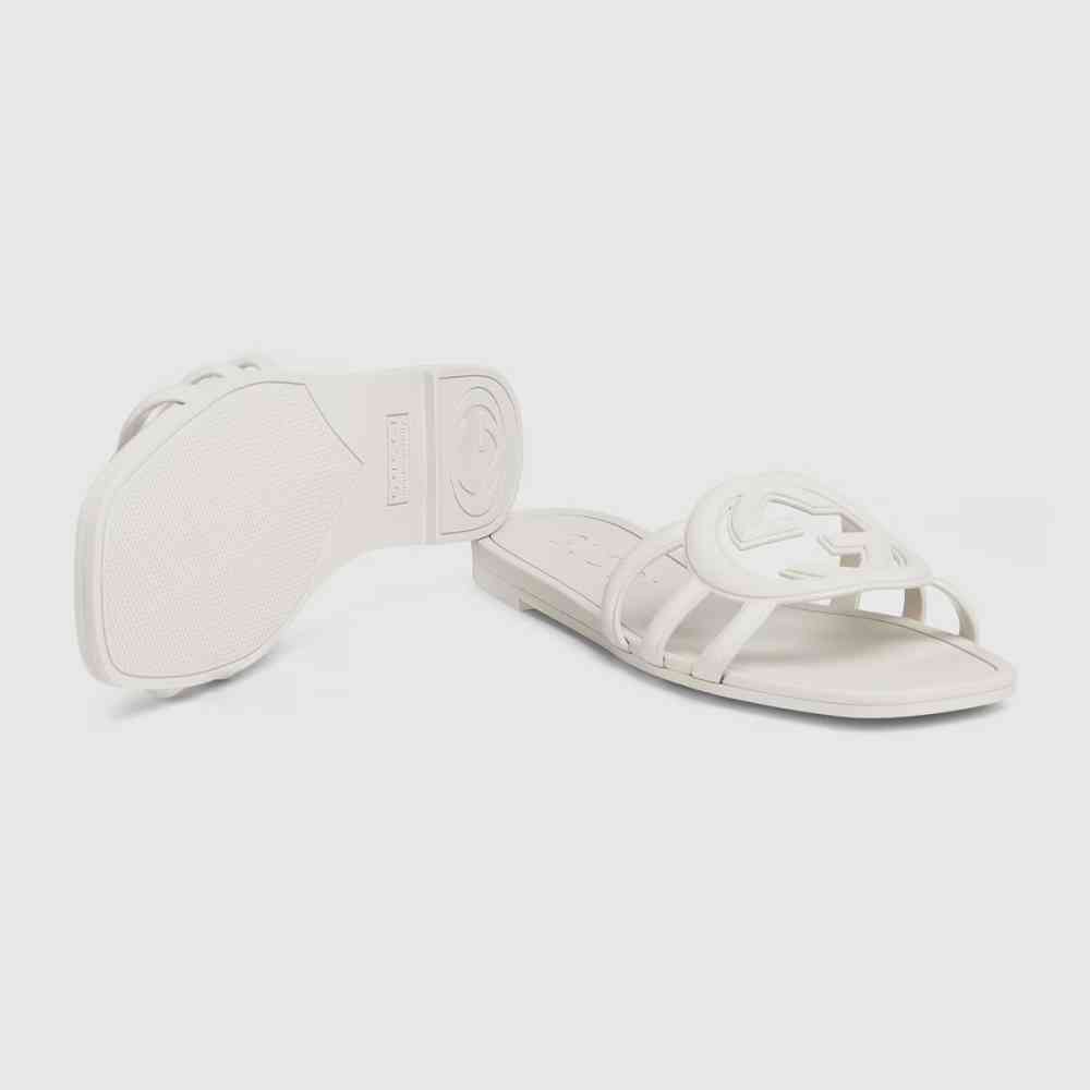 Gucci White Women's Interlocking G slide sandal-thumb-3