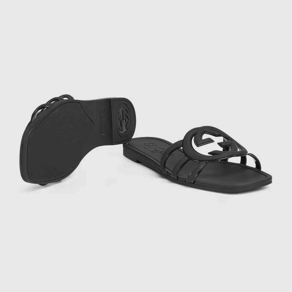Gucci Black Women's Interlocking G slide sandal-thumb-3