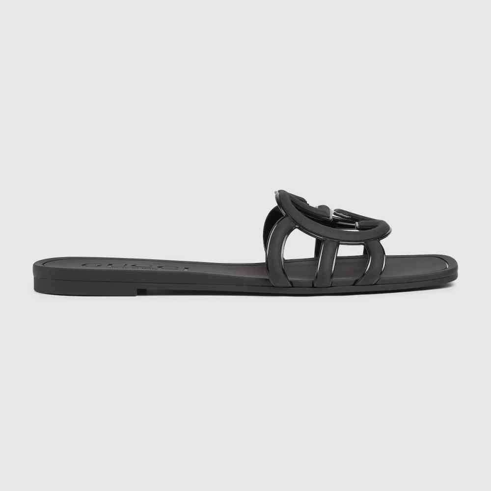 Black Gucci Pink Women's Interlocking G slide sandal