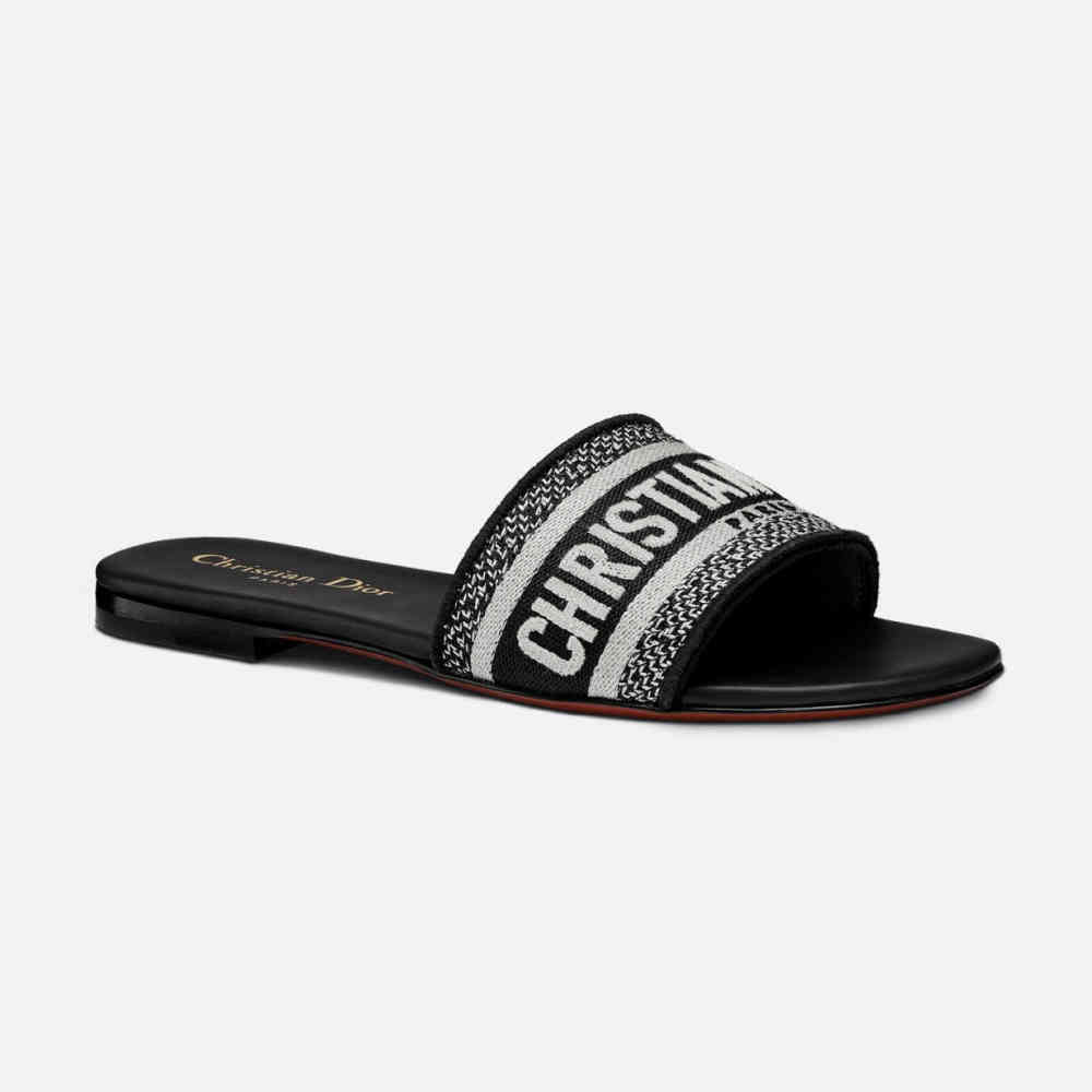 Black Dior Silver Premium Quality Women's Flat Sandals