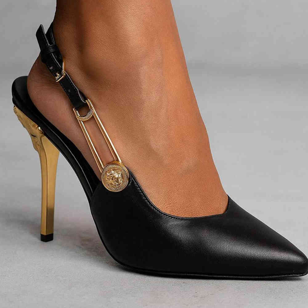 Versace Safety Pin Slingback Heels Sandals-thumb-0