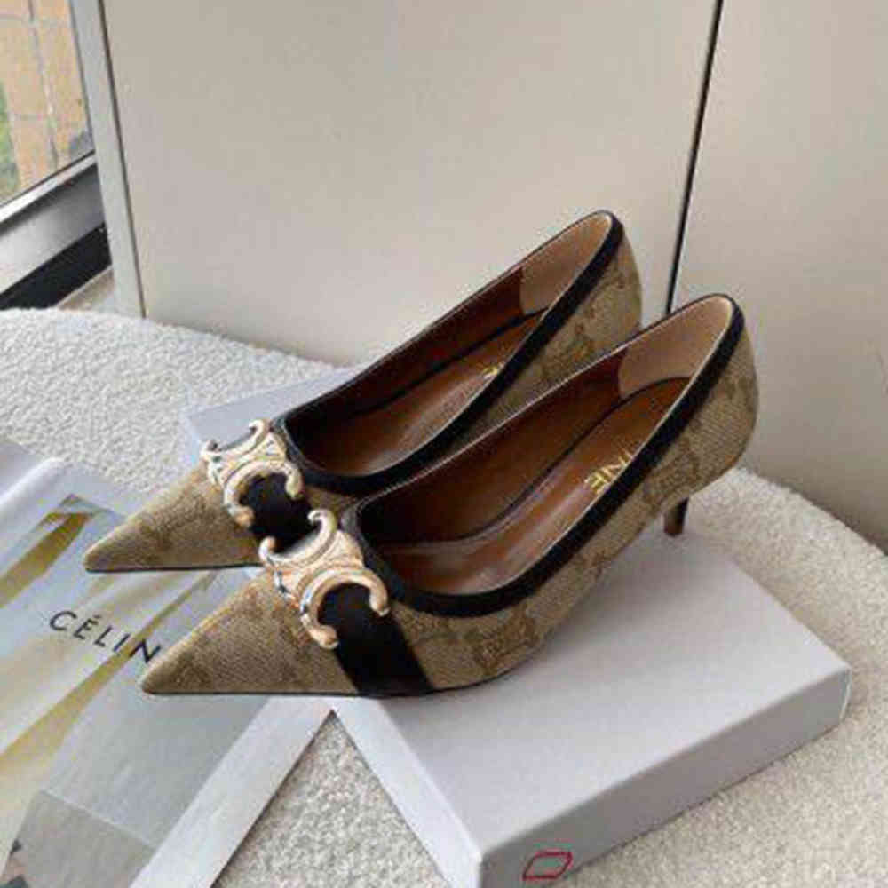 Celine Triomphe Canvas Pumps Heels Sandals-thumb-4