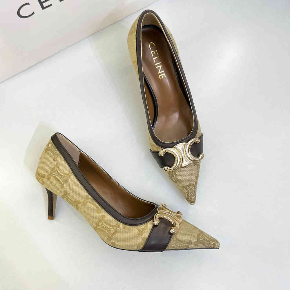 Celine Triomphe Canvas Pumps Heels Sandals-thumb-1