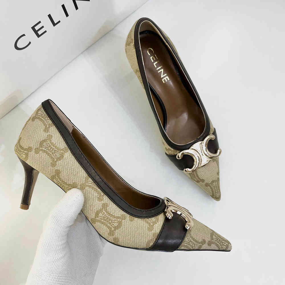 Celine Triomphe Canvas Pumps Heels Sandals-thumb-3