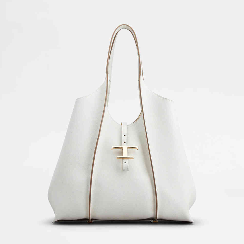 White Tod's Timeless Brown Leather Shopping Shoulder Bag