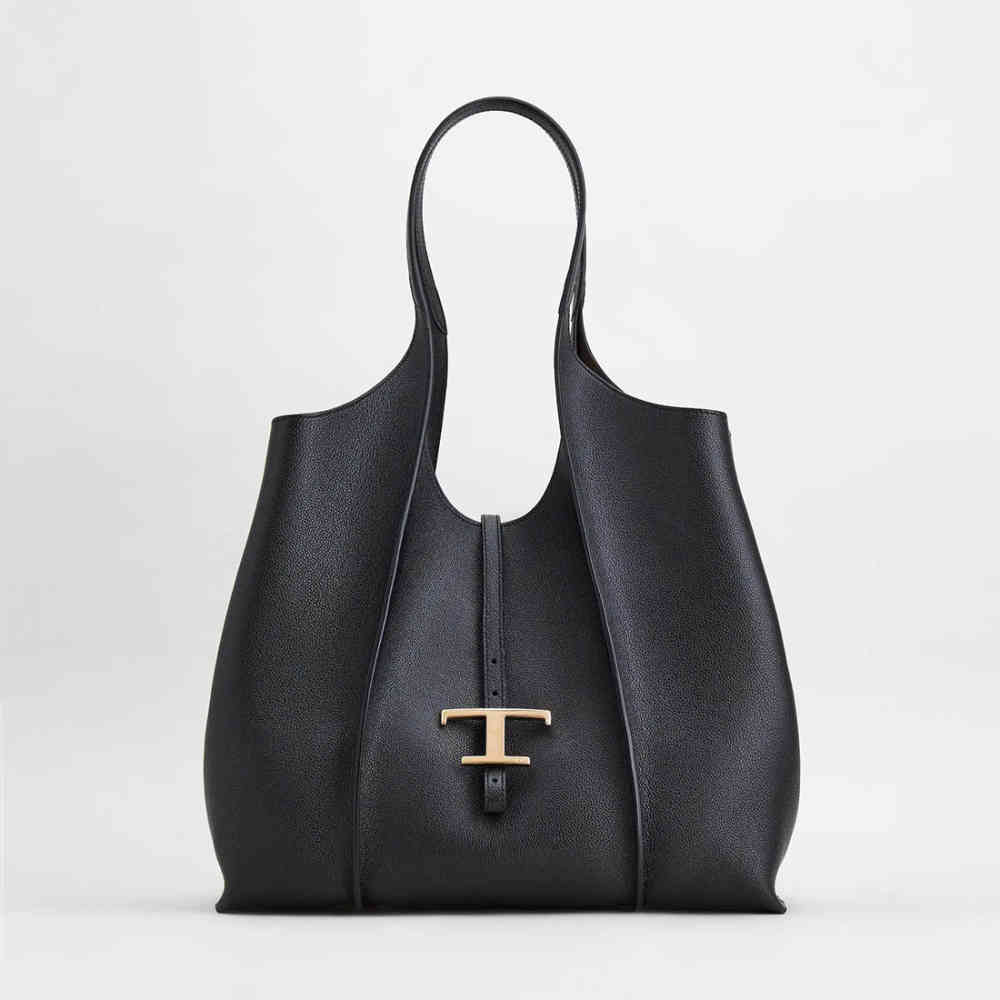 Black Tod's Timeless Brown Leather Shopping Shoulder Bag