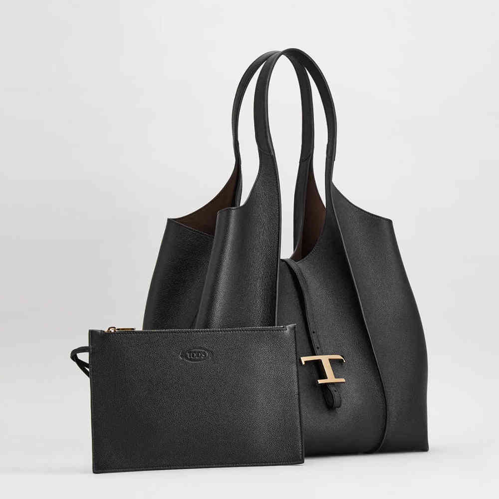 Tod's Timeless Black Leather Shopping Shoulder Bag-1