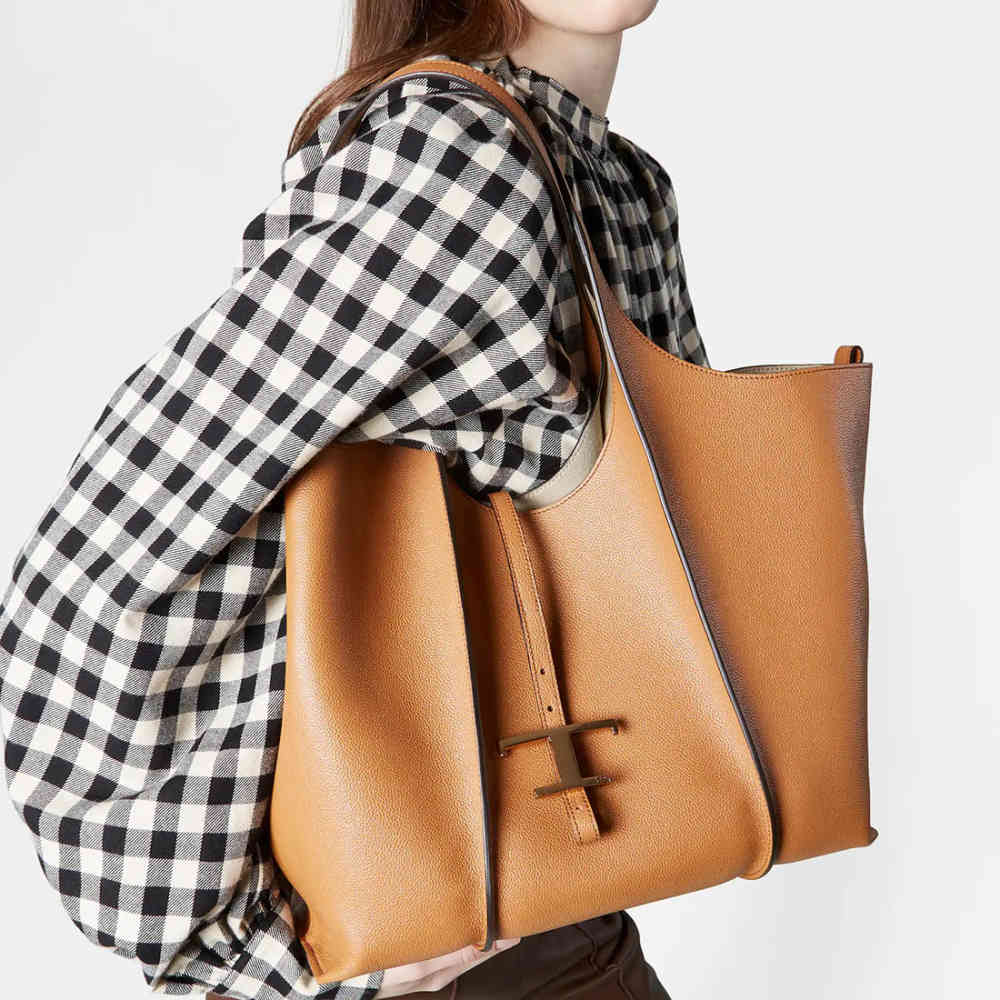 Tod's Timeless Brown Leather Shopping Shoulder Bag-5