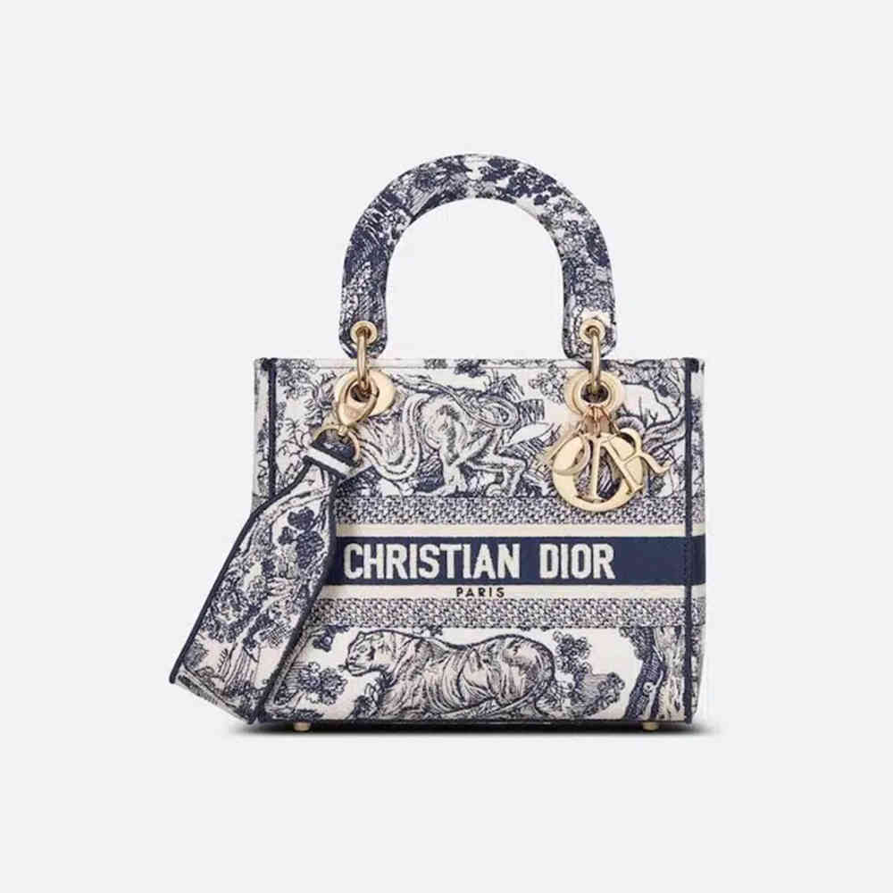 Blue Lady Dior Embroidered Pink Handbag