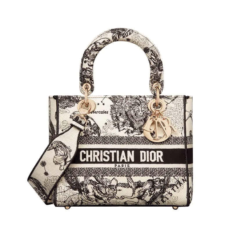 Cream Lady Dior Embroidered Pink Handbag