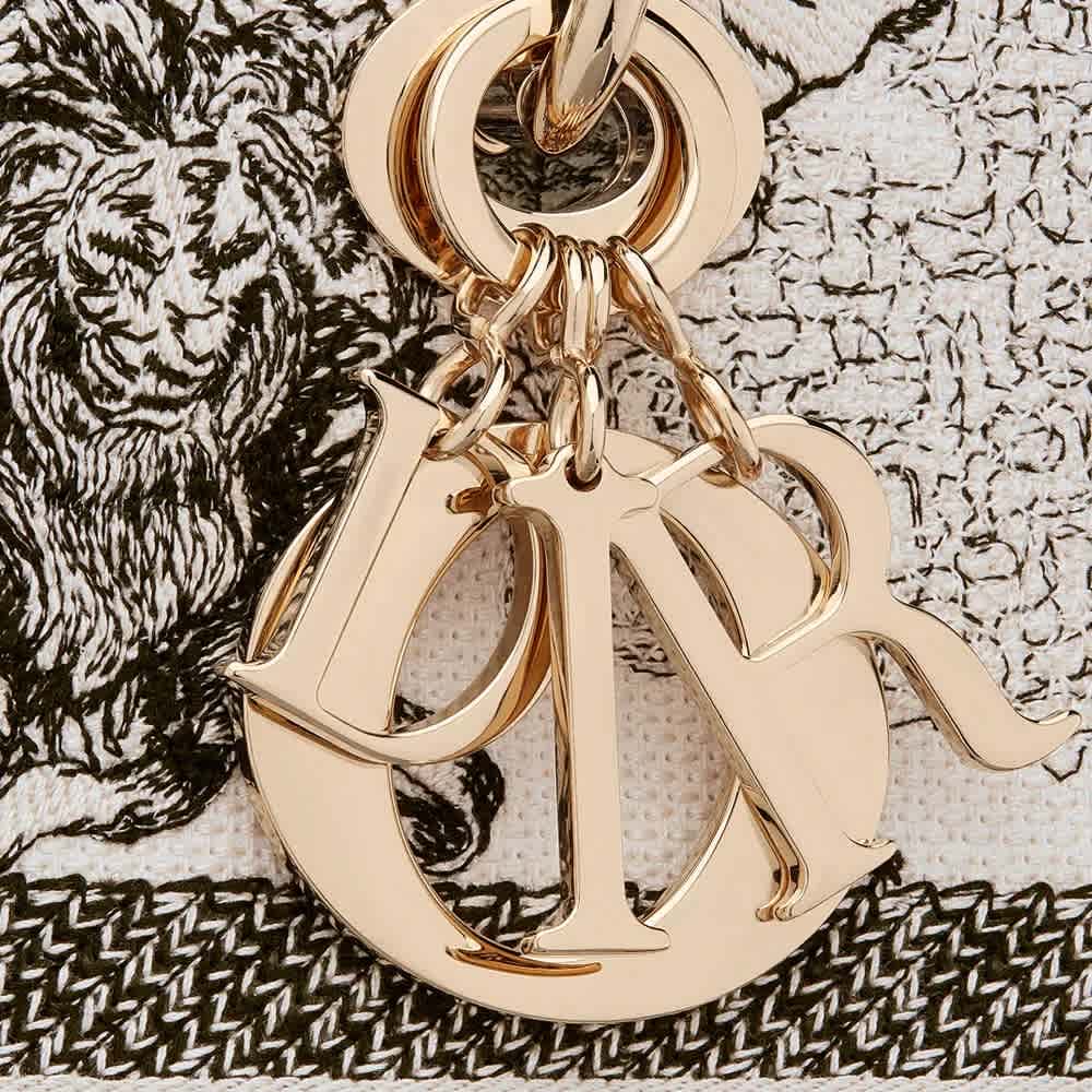 Lady Dior Embroidered Cream Handbag-thumb-3