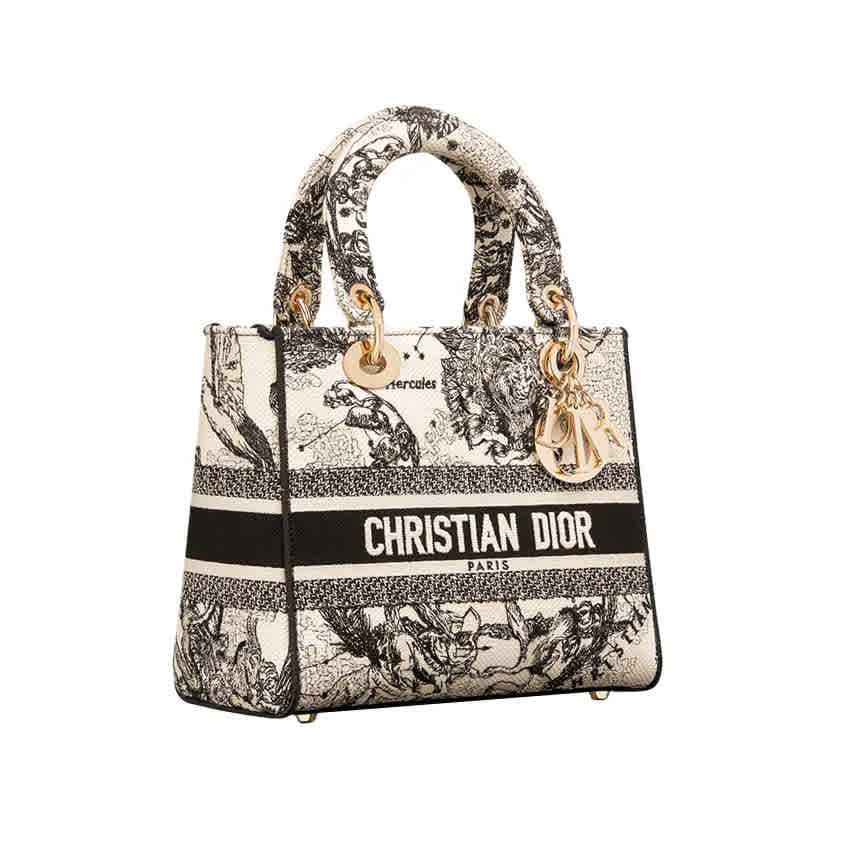 Lady Dior Embroidered Cream Handbag-thumb-1