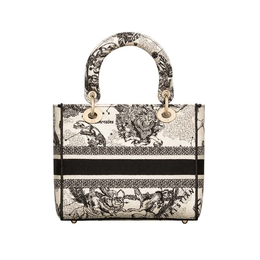 Lady Dior Embroidered Cream Handbag-thumb-2