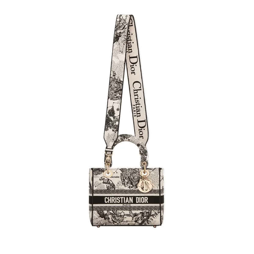 Lady Dior Embroidered Cream Handbag-thumb-6