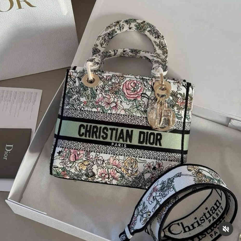 Flower Print Lady Dior Embroidered Pink Handbag