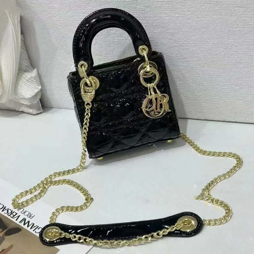 Lady Dior Mini Black Cannage Handbag-thumb-0