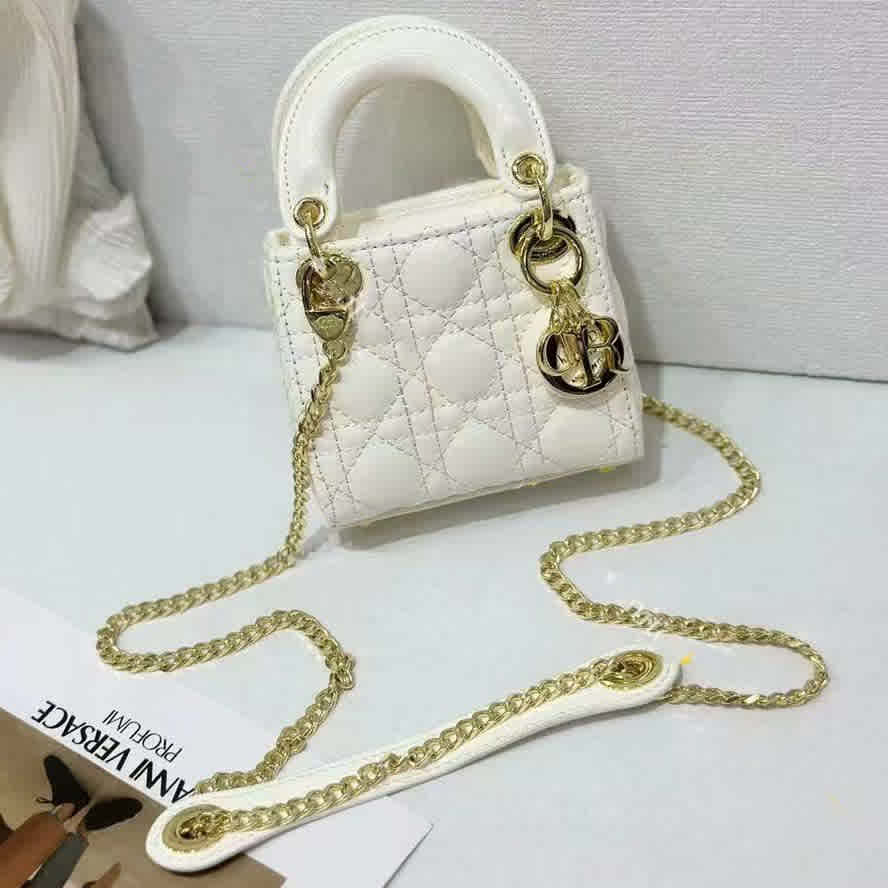White Lady Dior Mini Black Cannage Handbag