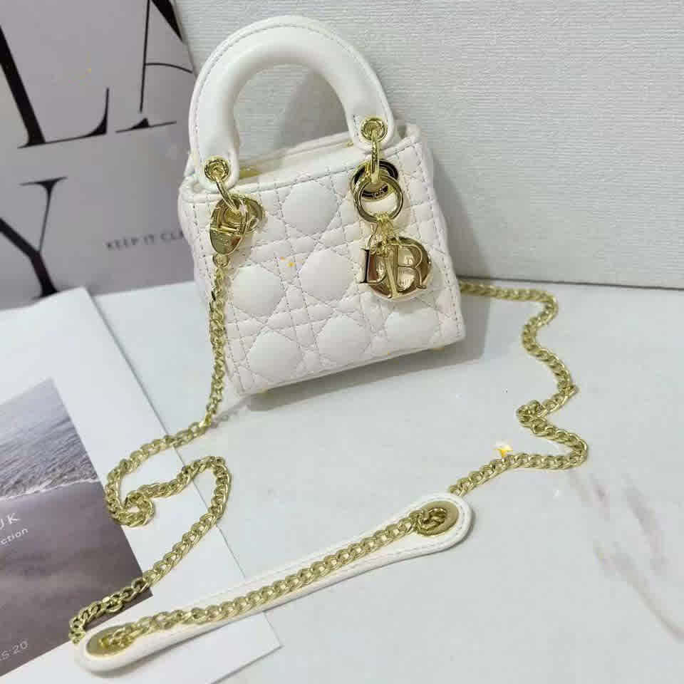 Lady Dior Mini White Cannage Handbag-thumb-1