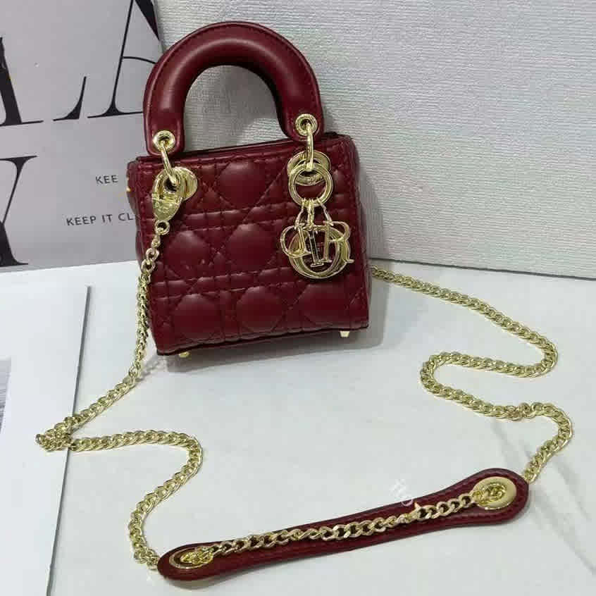 Lady Dior Mini Wine Cannage Handbag-thumb-1