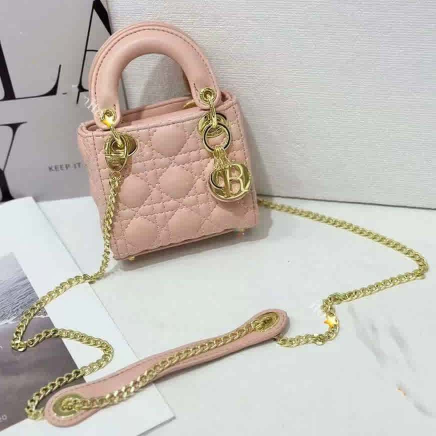 Lady Dior Mini Pink Cannage Handbag-thumb-0
