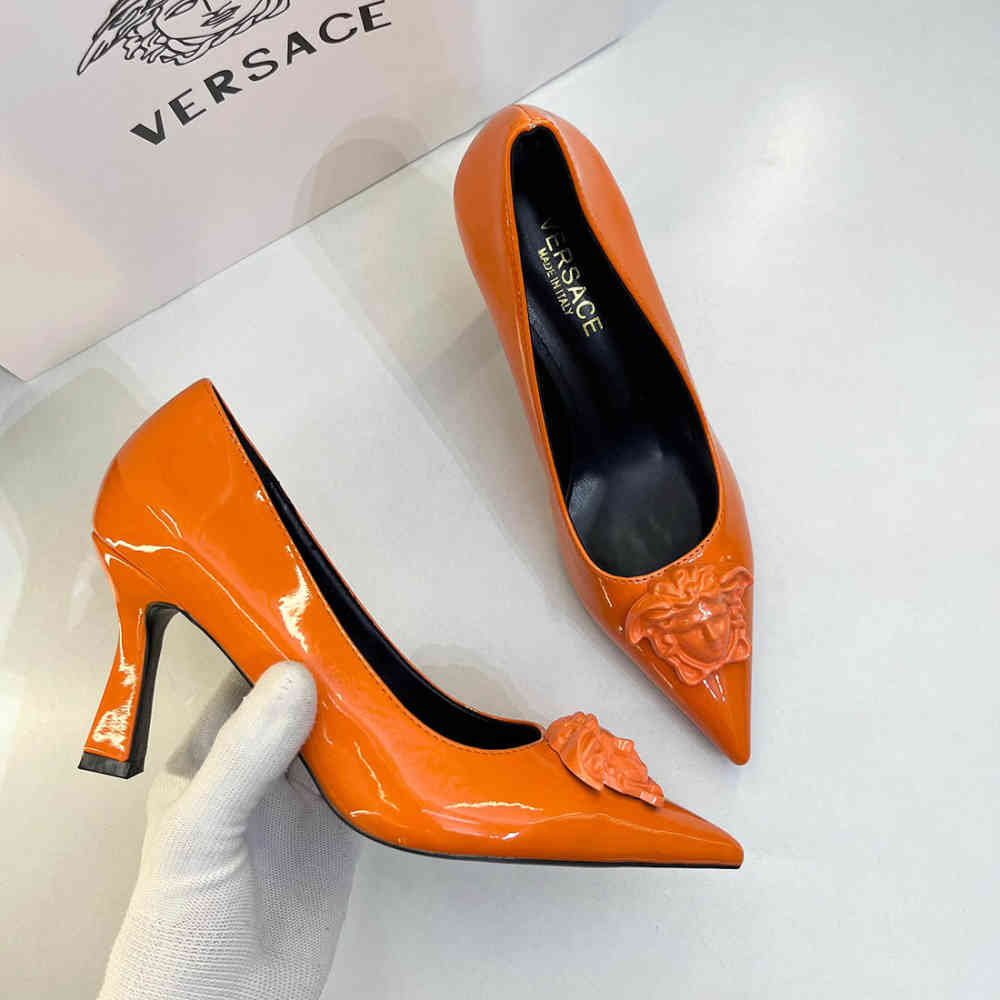Versace La Medusa Orange Heels Sandles-thumb-1