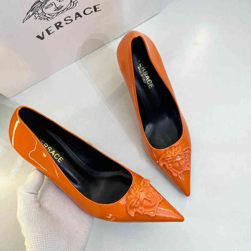 Versace La Medusa Orange Heels Sandles-thumb-0