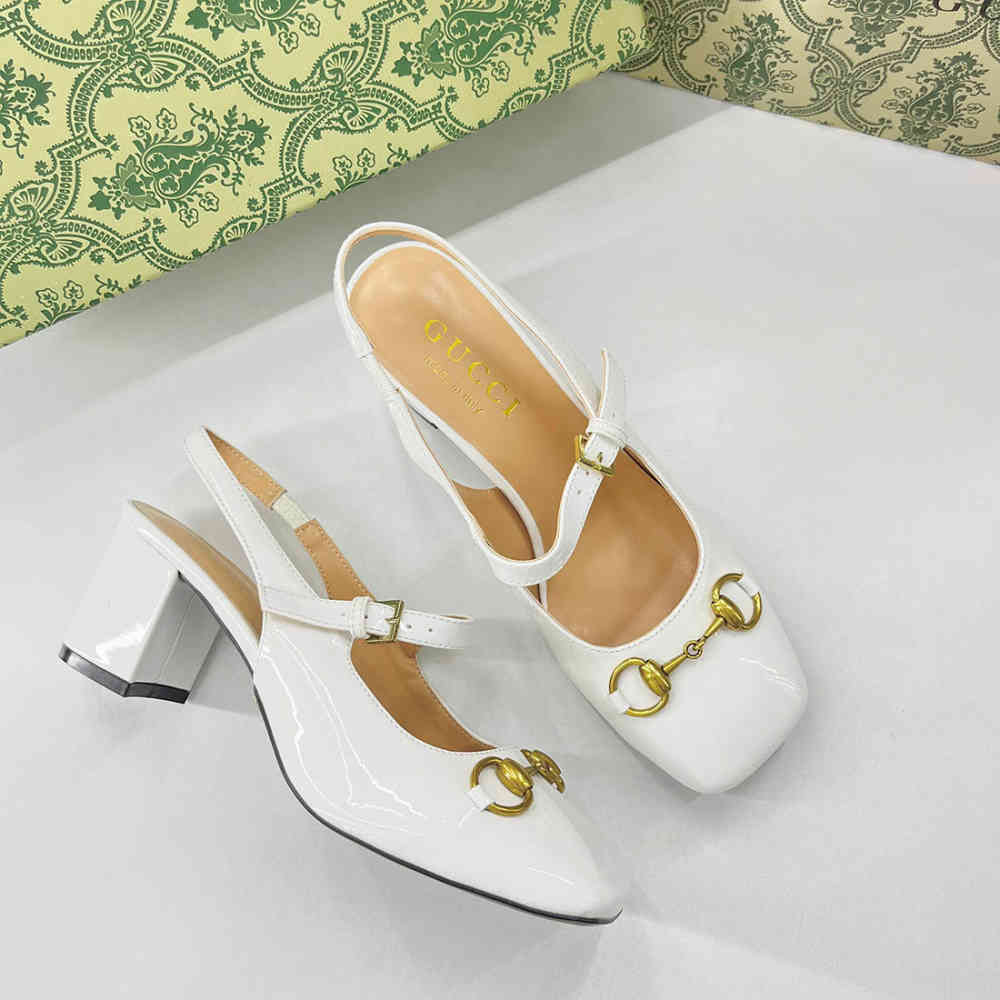 Gucci Horsebit White Heels Sandles-thumb-0