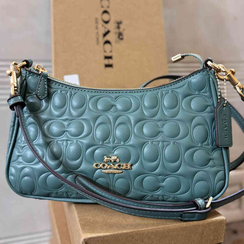 Green Coach Terry Embossed Pink Sling Bag