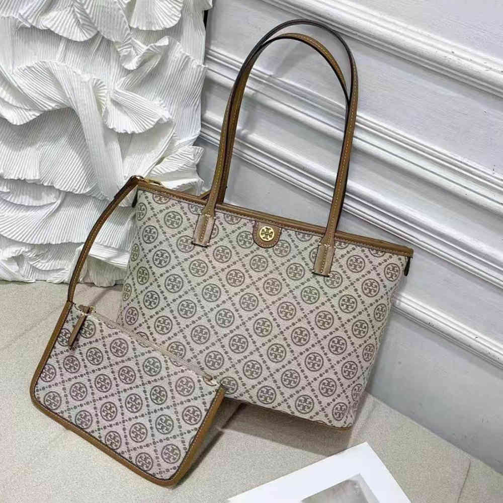 Cream Tory Burch Black Medium Tote Bag