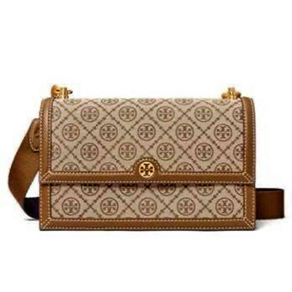 Brown Tory Burch Signature Jacquard Black Shoulder Bag