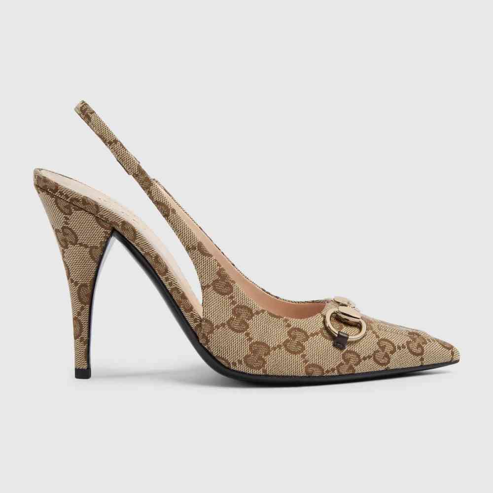 Gucci Beige Women's slingback pump with Horsebit Heels Sandals-thumb-1