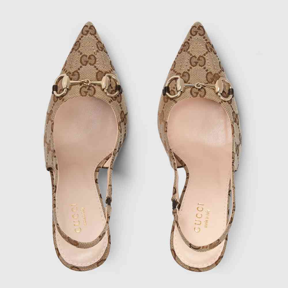 Gucci Beige Women's slingback pump with Horsebit Heels Sandals-thumb-2