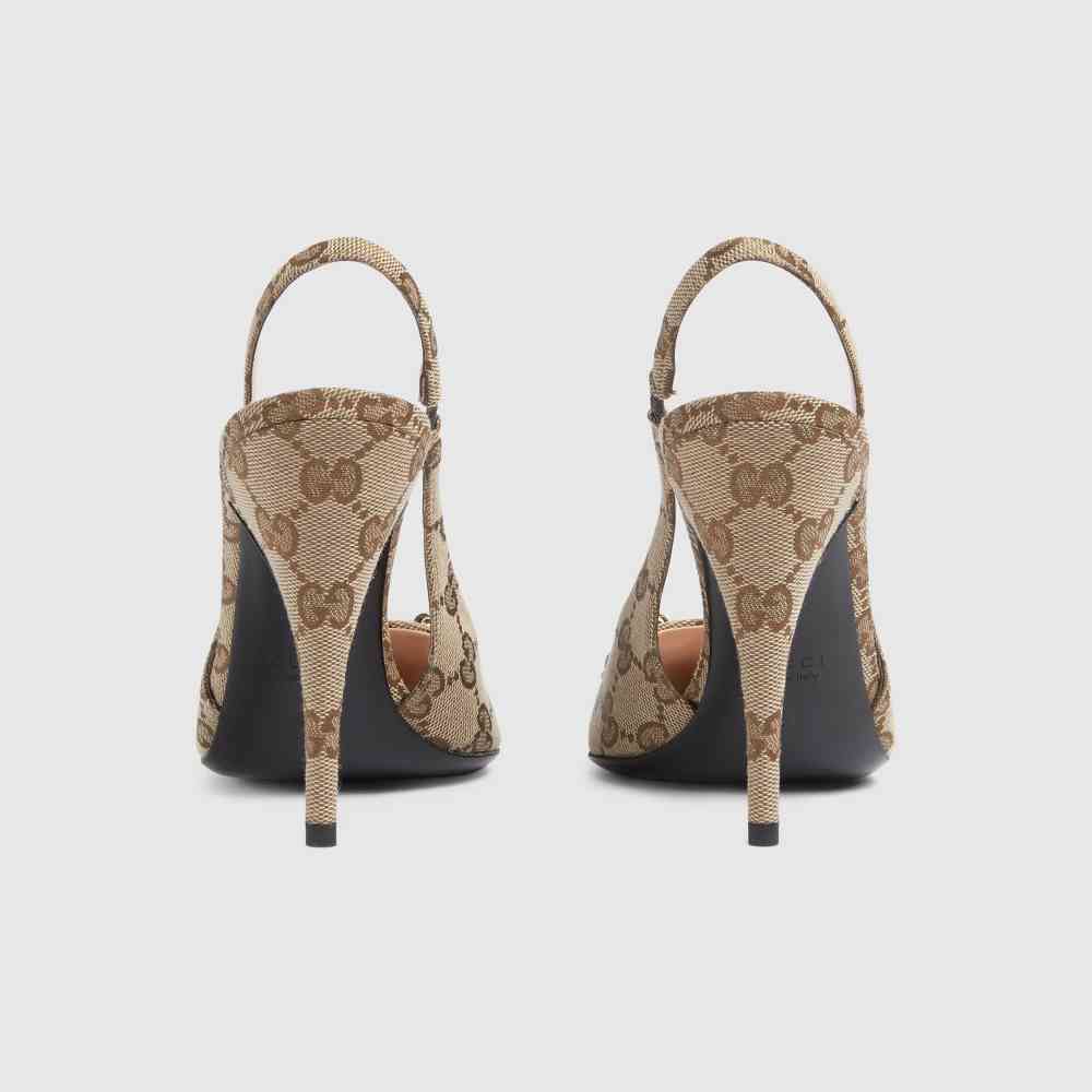 Gucci Beige Women's slingback pump with Horsebit Heels Sandals-thumb-3