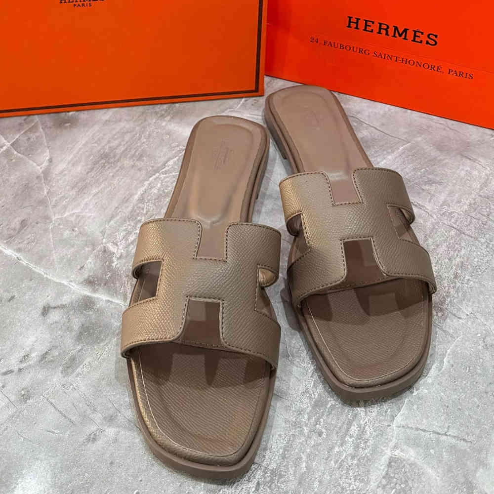 Hermes Oran Brown Flat Sandals-thumb-1