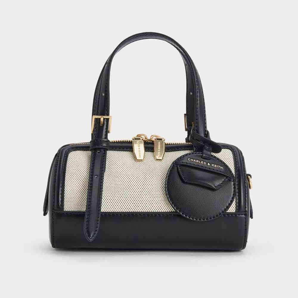 Black Charles & Keith Enola Canvas Two-Tone Bowling Bag