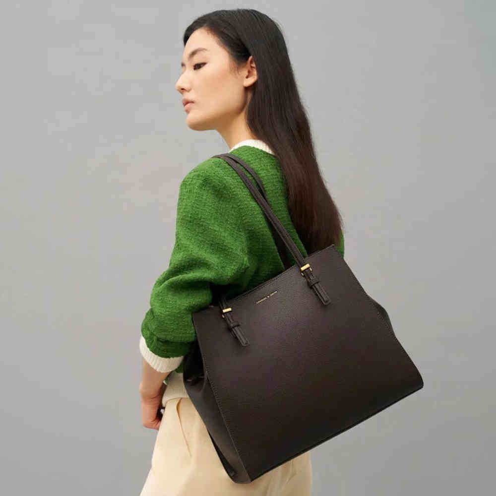 Dark Brown Charles & Keith Multi Packet Beige Tote Bag